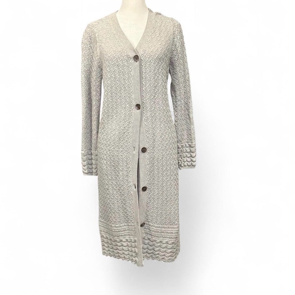 Sundance Cotton Open Knit Duster Cardigan Boho Cottagecore Button Long Sweater M